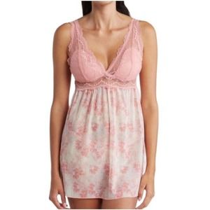 NWOT Jessica Simpson Womens Babydoll and Thong Nightie Small Padded Floral Sheer